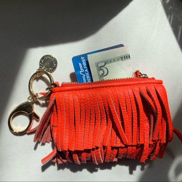 Rebecca Minkoff Orange Leather fringe mini purse Keychain/ Charm - Picture 5 of 7